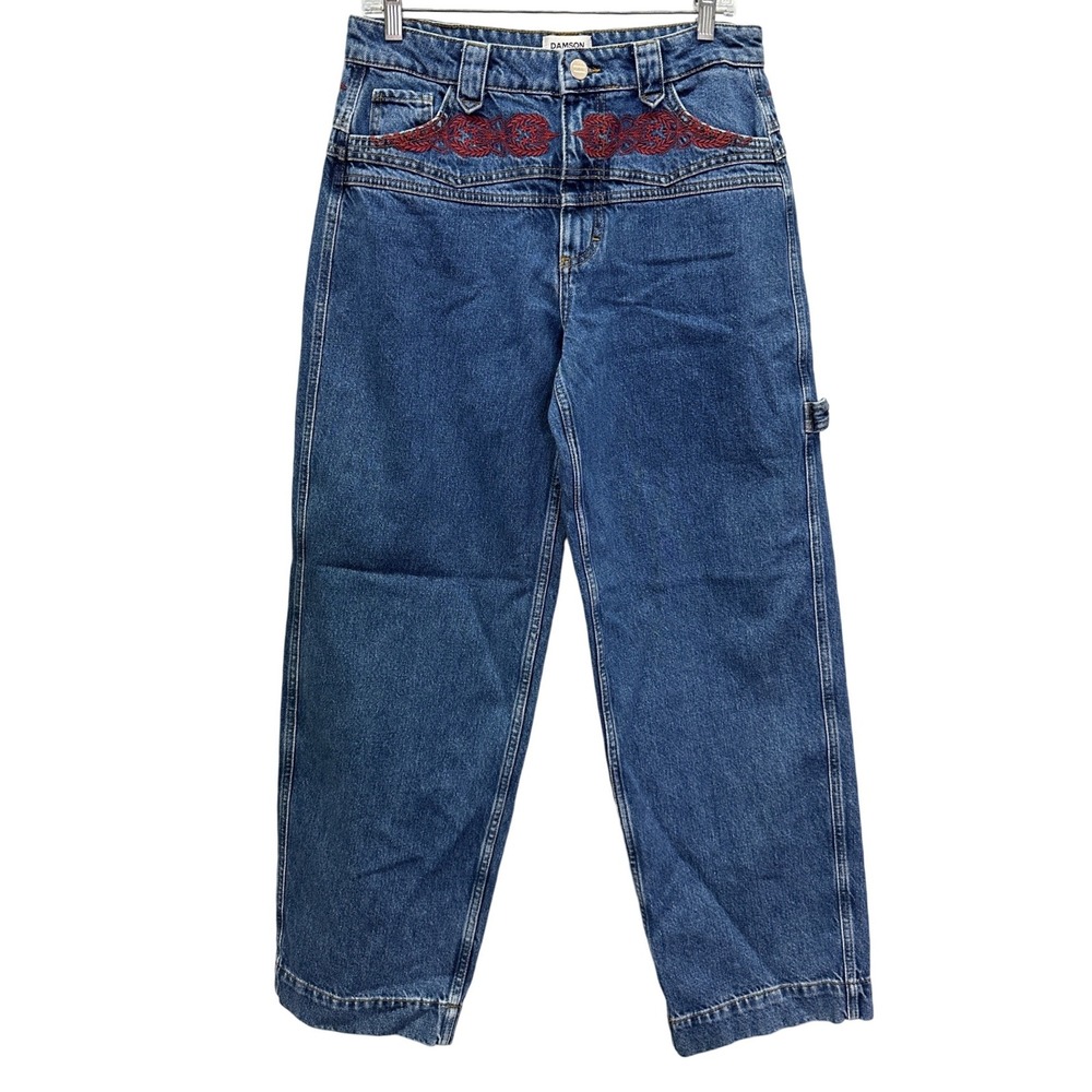 Damson Madder Drew Barrel Jeans Texas Wash Red Embroidery Carpenter 10 NWT